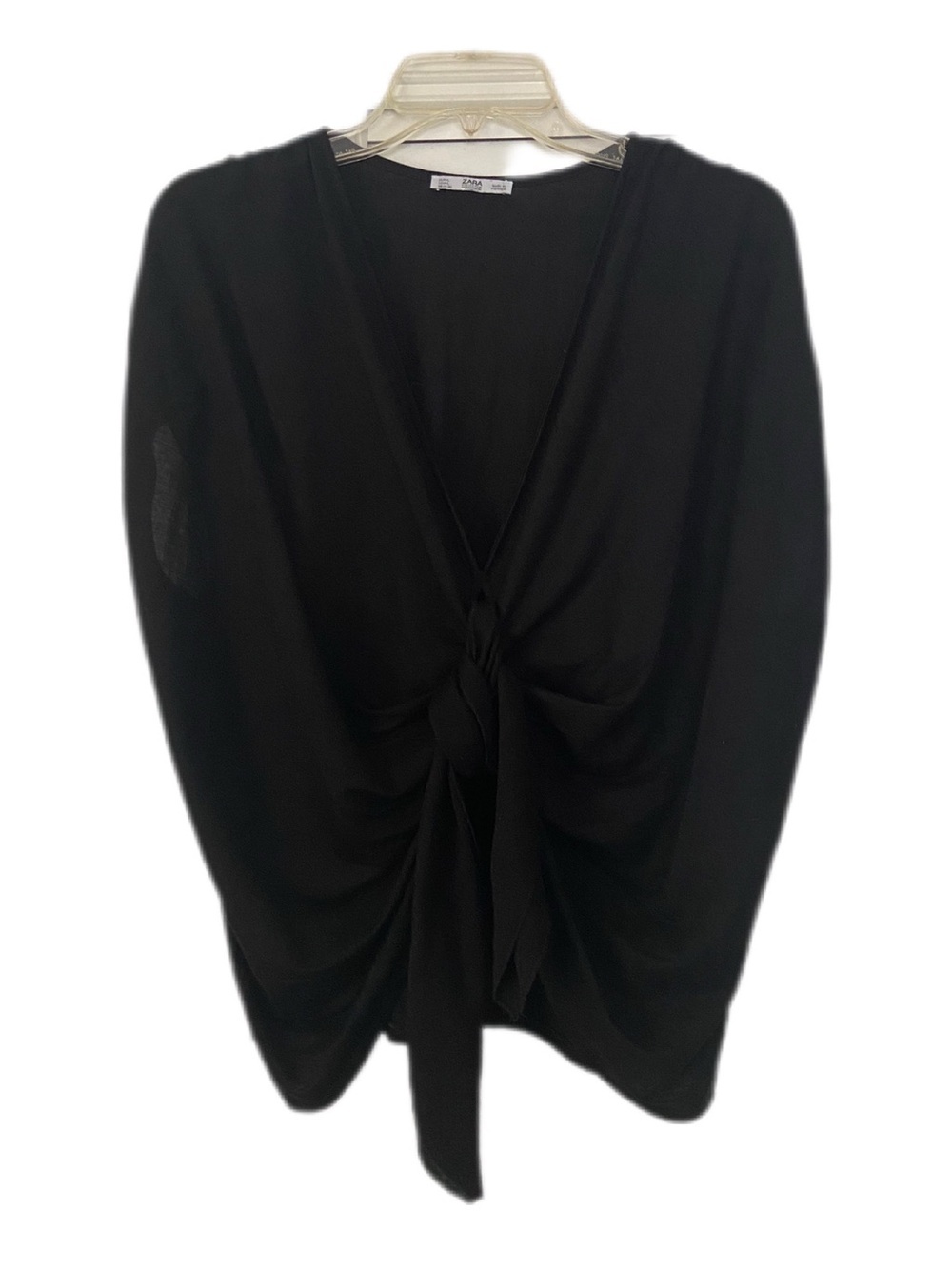 Zara Black V-Neck Front Tie Crop Top Minimalist Whimsygoth Party - Picture 2 of 10